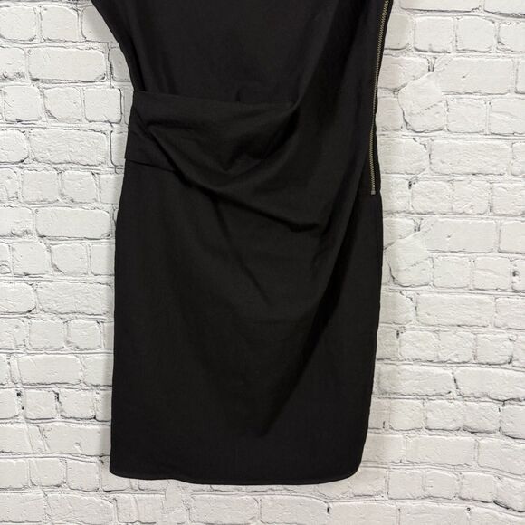 Helmut Lang Mini Draped Dress Black Asymmetrical Side Zipper Draped Neck - Picture 6 of 11